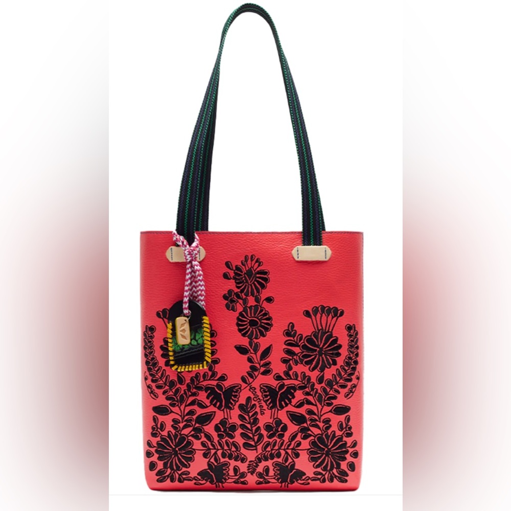 Stylish Hot Pink Floral Tote Bag with Black Embroidery - Picture 10 of 11